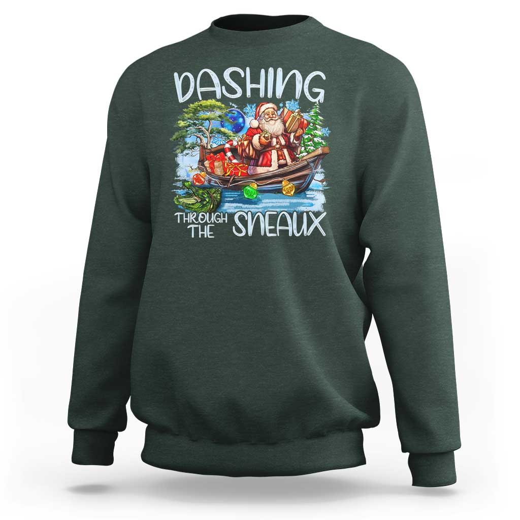 Funny Christmas Cajun Louisiana Sweatshirt Dashing Through The Sneaux Santa Alligator - Wonder Print Shop