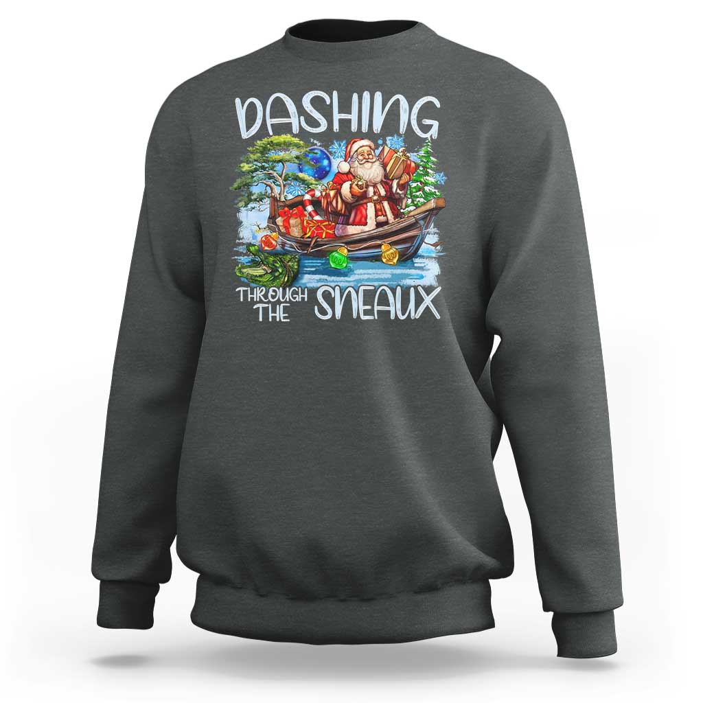 Funny Christmas Cajun Louisiana Sweatshirt Dashing Through The Sneaux Santa Alligator - Wonder Print Shop