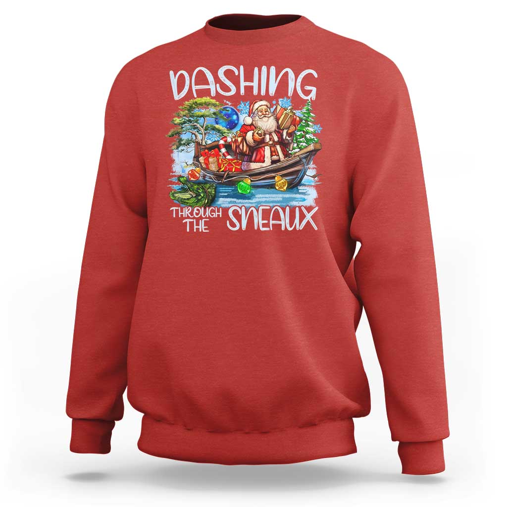 Funny Christmas Cajun Louisiana Sweatshirt Dashing Through The Sneaux Santa Alligator - Wonder Print Shop