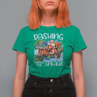 Funny Christmas Cajun Louisiana T Shirt For Women Dashing Through The Sneaux Santa Alligator - Wonder Print Shop