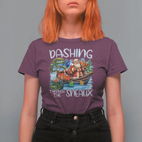 Funny Christmas Cajun Louisiana T Shirt For Women Dashing Through The Sneaux Santa Alligator - Wonder Print Shop