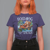 Funny Christmas Cajun Louisiana T Shirt For Women Dashing Through The Sneaux Santa Alligator - Wonder Print Shop