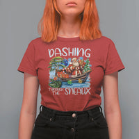 Funny Christmas Cajun Louisiana T Shirt For Women Dashing Through The Sneaux Santa Alligator - Wonder Print Shop