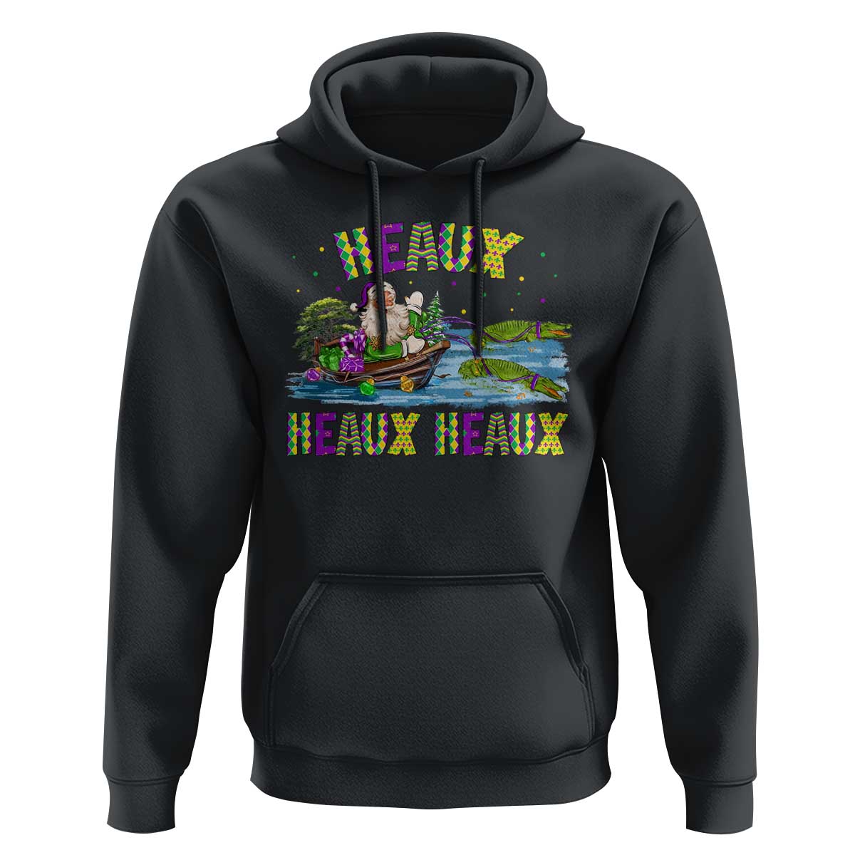 Funny Christmas Cajun Louisiana Hoodie Heaux Heaux Heaux Santa Alligator