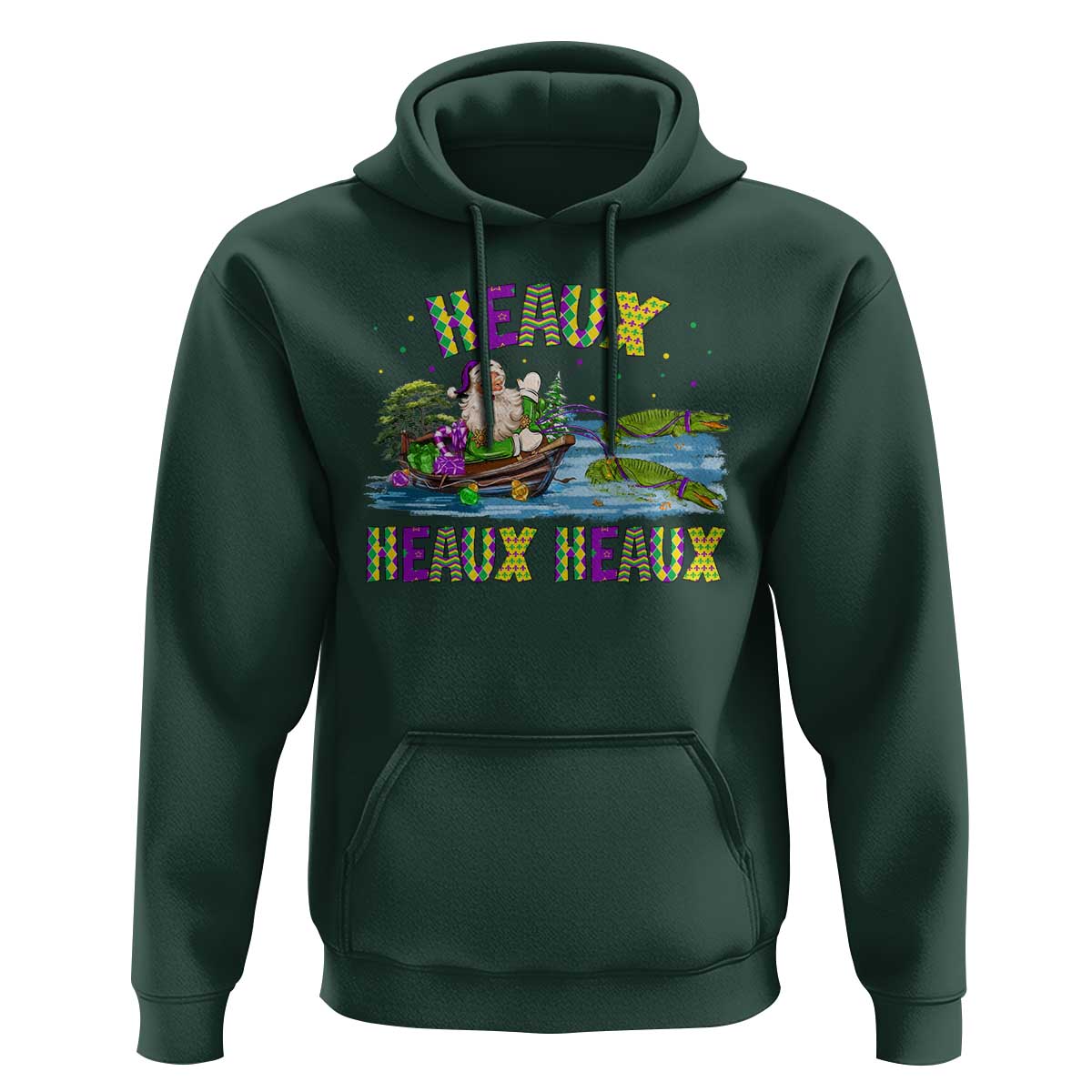 Funny Christmas Cajun Louisiana Hoodie Heaux Heaux Heaux Santa Alligator