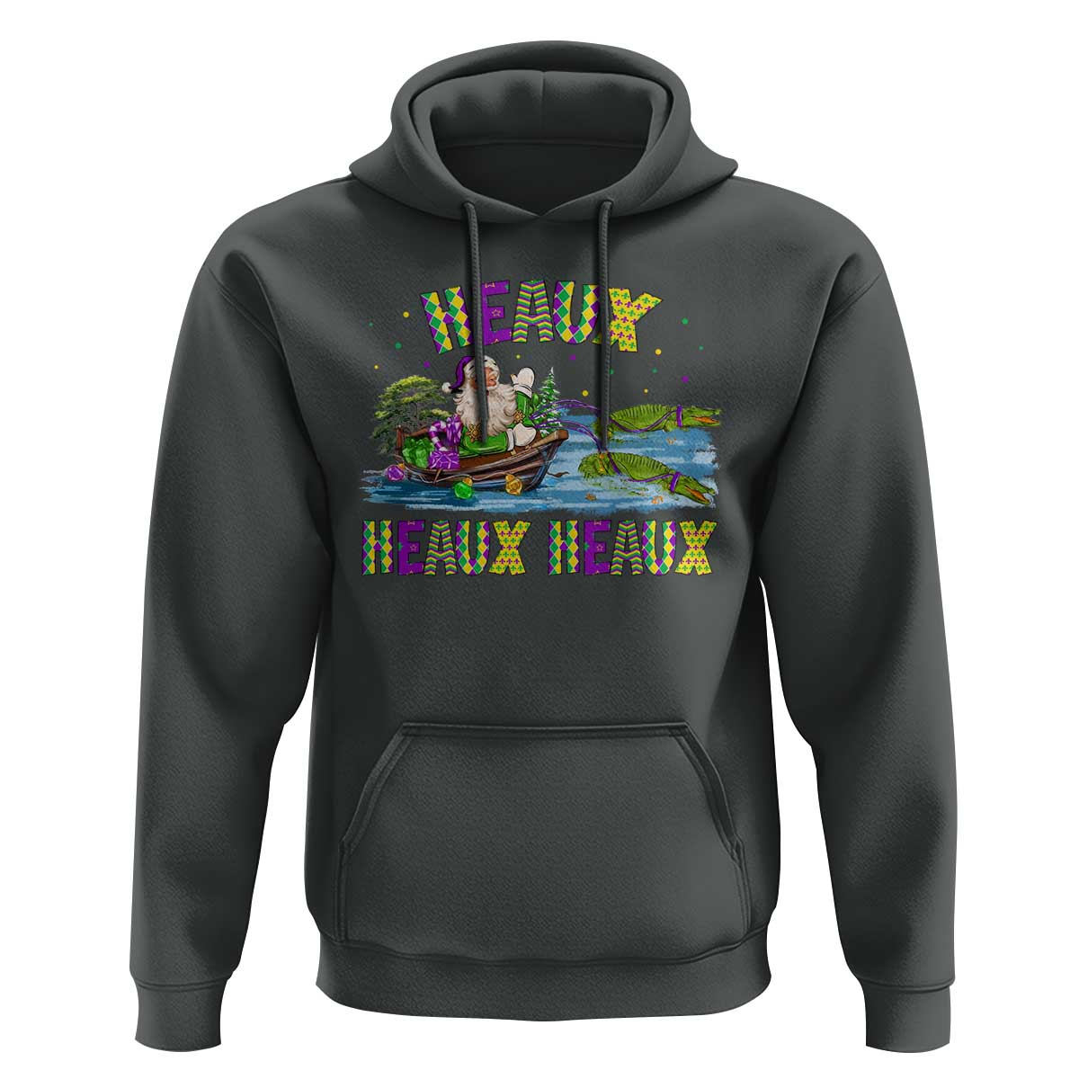 Funny Christmas Cajun Louisiana Hoodie Heaux Heaux Heaux Santa Alligator