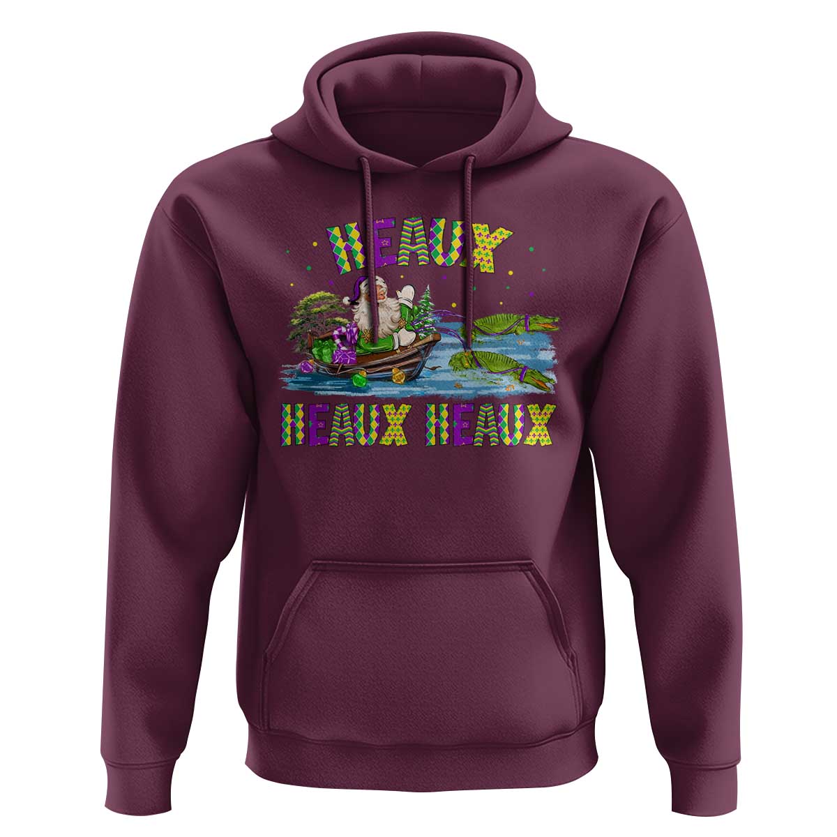 Funny Christmas Cajun Louisiana Hoodie Heaux Heaux Heaux Santa Alligator