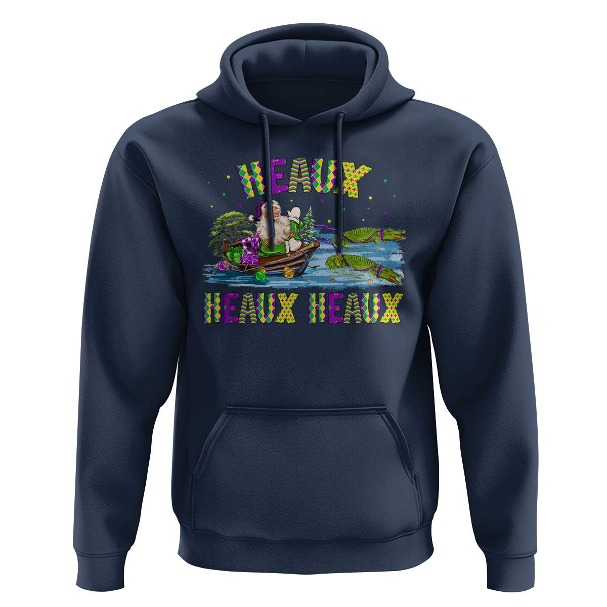 Funny Christmas Cajun Louisiana Hoodie Heaux Heaux Heaux Santa Alligator
