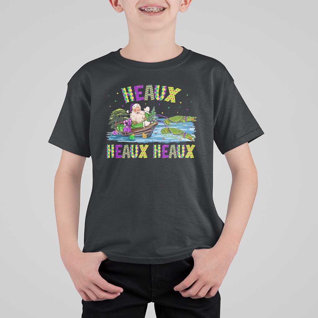 Funny Christmas Cajun Louisiana T Shirt For Kid Heaux Heaux Heaux Santa Alligator - Wonder Print Shop