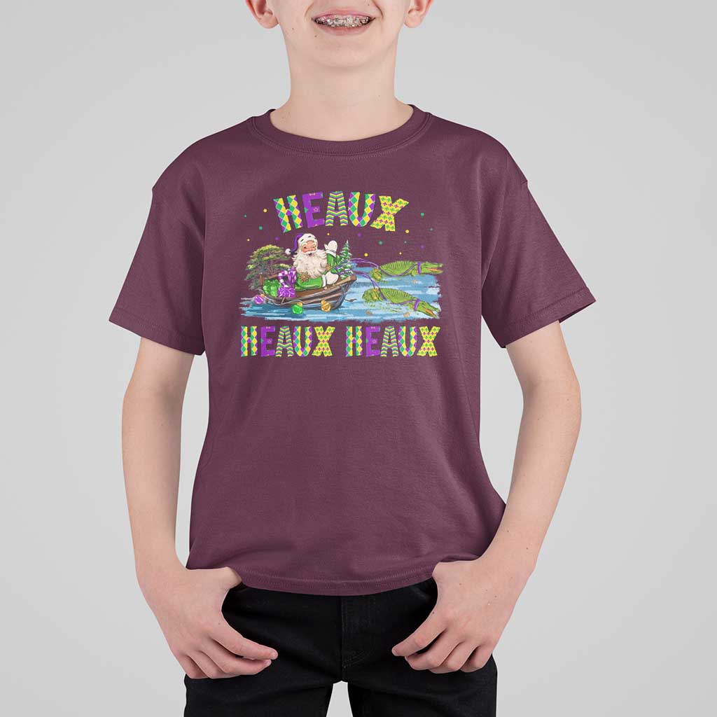 Funny Christmas Cajun Louisiana T Shirt For Kid Heaux Heaux Heaux Santa Alligator - Wonder Print Shop