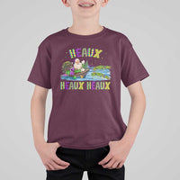 Funny Christmas Cajun Louisiana T Shirt For Kid Heaux Heaux Heaux Santa Alligator - Wonder Print Shop