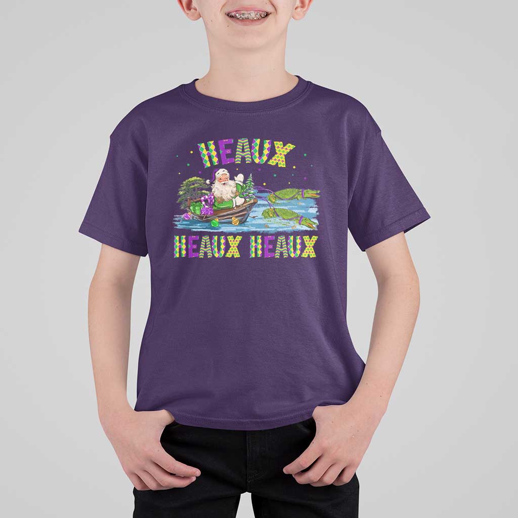 Funny Christmas Cajun Louisiana T Shirt For Kid Heaux Heaux Heaux Santa Alligator - Wonder Print Shop