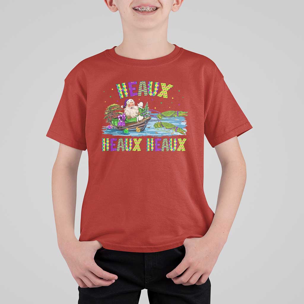 Funny Christmas Cajun Louisiana T Shirt For Kid Heaux Heaux Heaux Santa Alligator - Wonder Print Shop