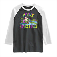 Funny Christmas Cajun Louisiana Raglan Shirt Heaux Heaux Heaux Santa Alligator - Wonder Print Shop