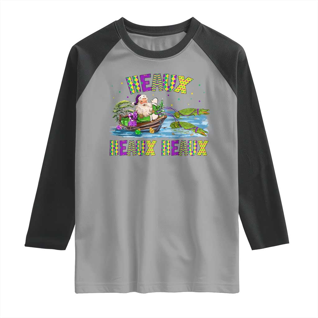 Funny Christmas Cajun Louisiana Raglan Shirt Heaux Heaux Heaux Santa Alligator - Wonder Print Shop