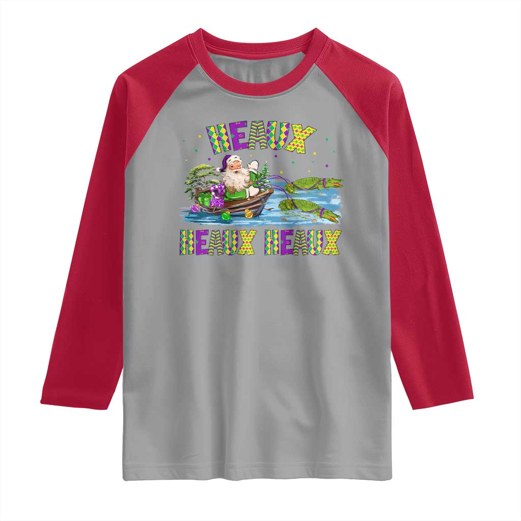 Funny Christmas Cajun Louisiana Raglan Shirt Heaux Heaux Heaux Santa Alligator - Wonder Print Shop