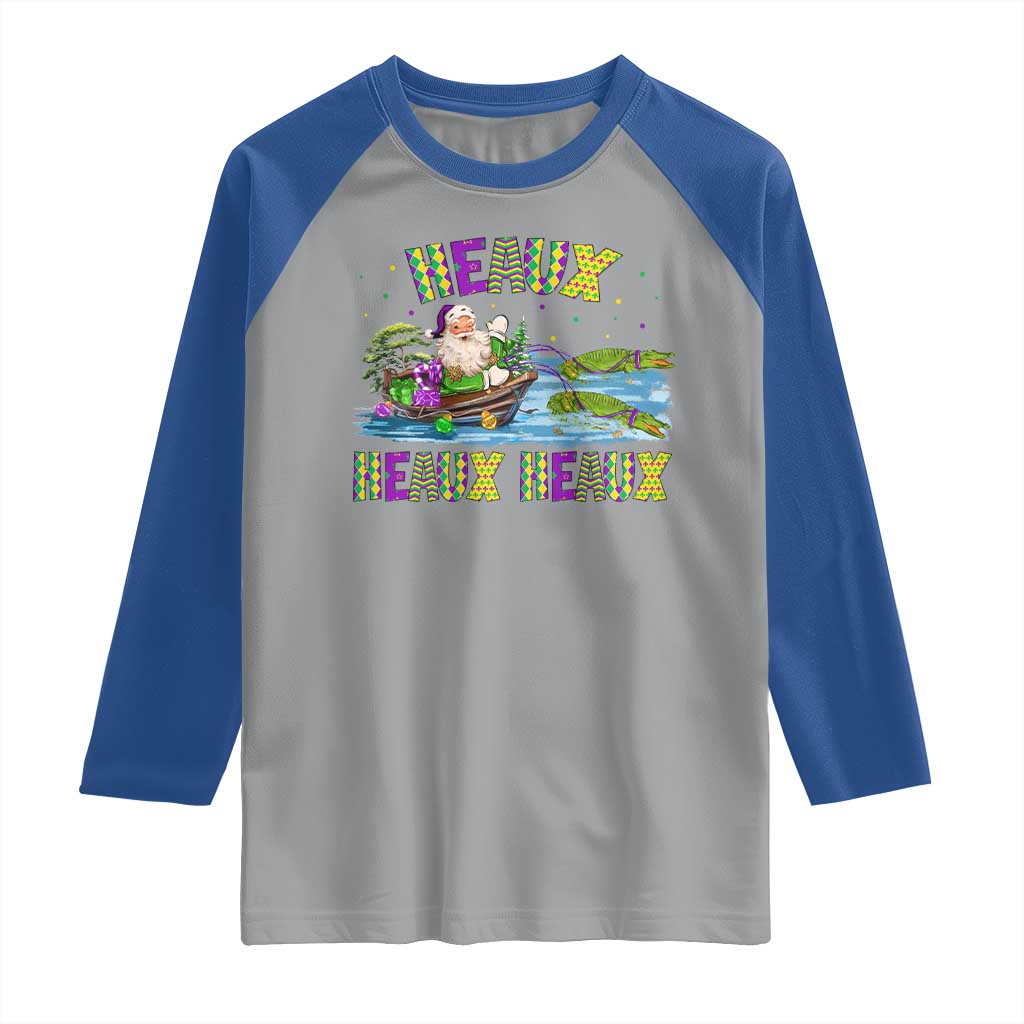 Funny Christmas Cajun Louisiana Raglan Shirt Heaux Heaux Heaux Santa Alligator - Wonder Print Shop