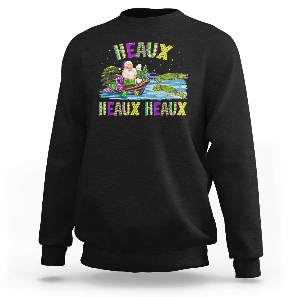 Funny Christmas Cajun Louisiana Sweatshirt Heaux Heaux Heaux Santa Alligator - Wonder Print Shop