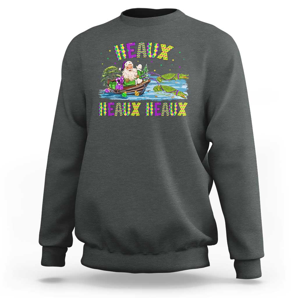 Funny Christmas Cajun Louisiana Sweatshirt Heaux Heaux Heaux Santa Alligator - Wonder Print Shop
