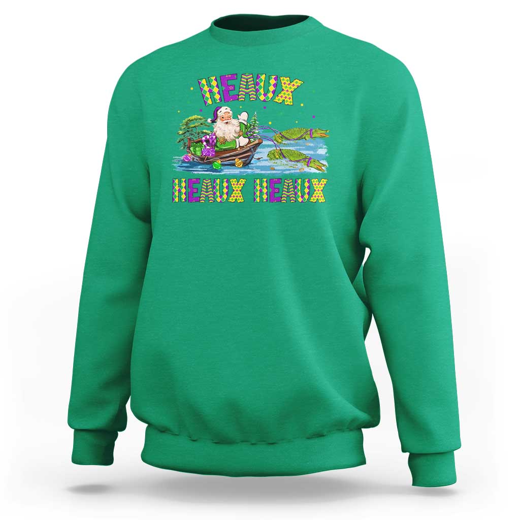Funny Christmas Cajun Louisiana Sweatshirt Heaux Heaux Heaux Santa Alligator - Wonder Print Shop