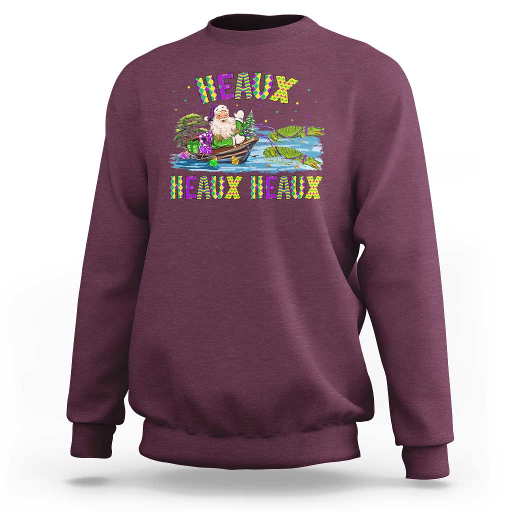 Funny Christmas Cajun Louisiana Sweatshirt Heaux Heaux Heaux Santa Alligator - Wonder Print Shop