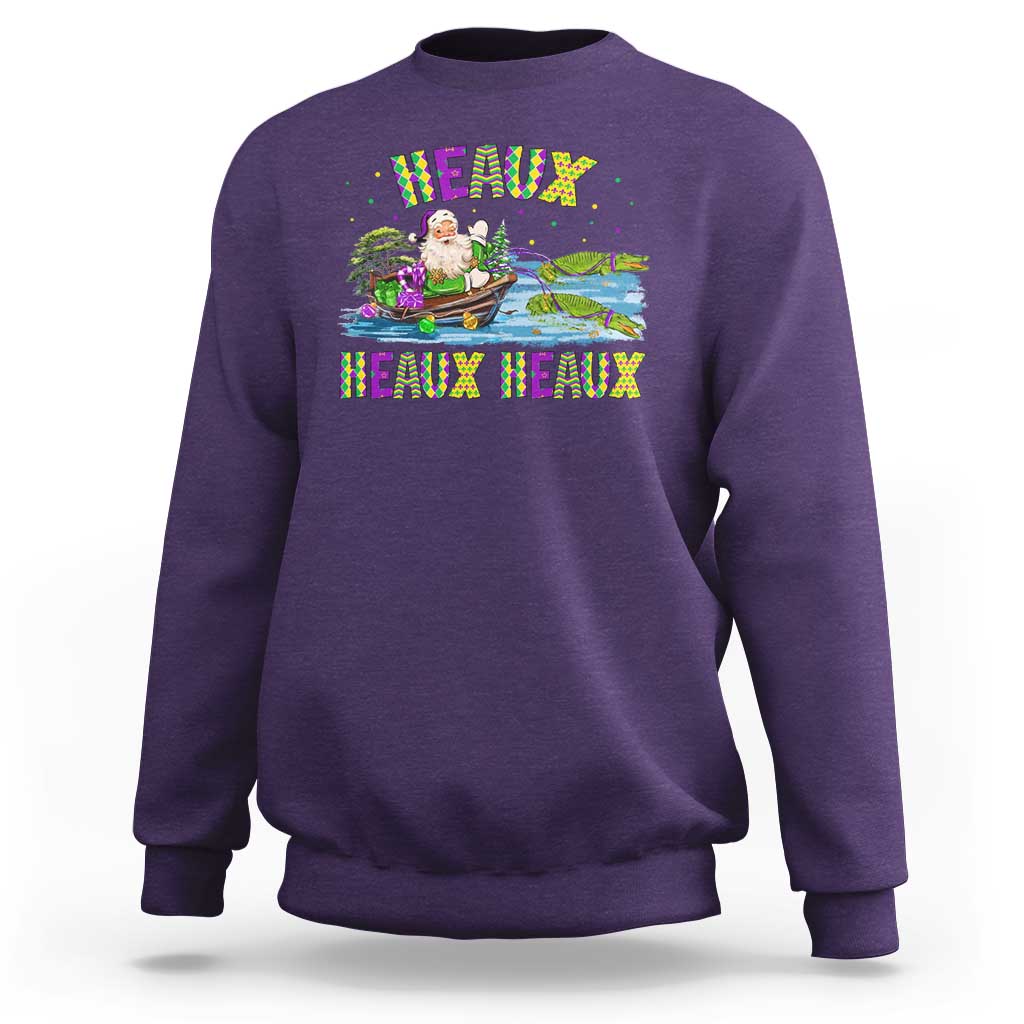Funny Christmas Cajun Louisiana Sweatshirt Heaux Heaux Heaux Santa Alligator - Wonder Print Shop