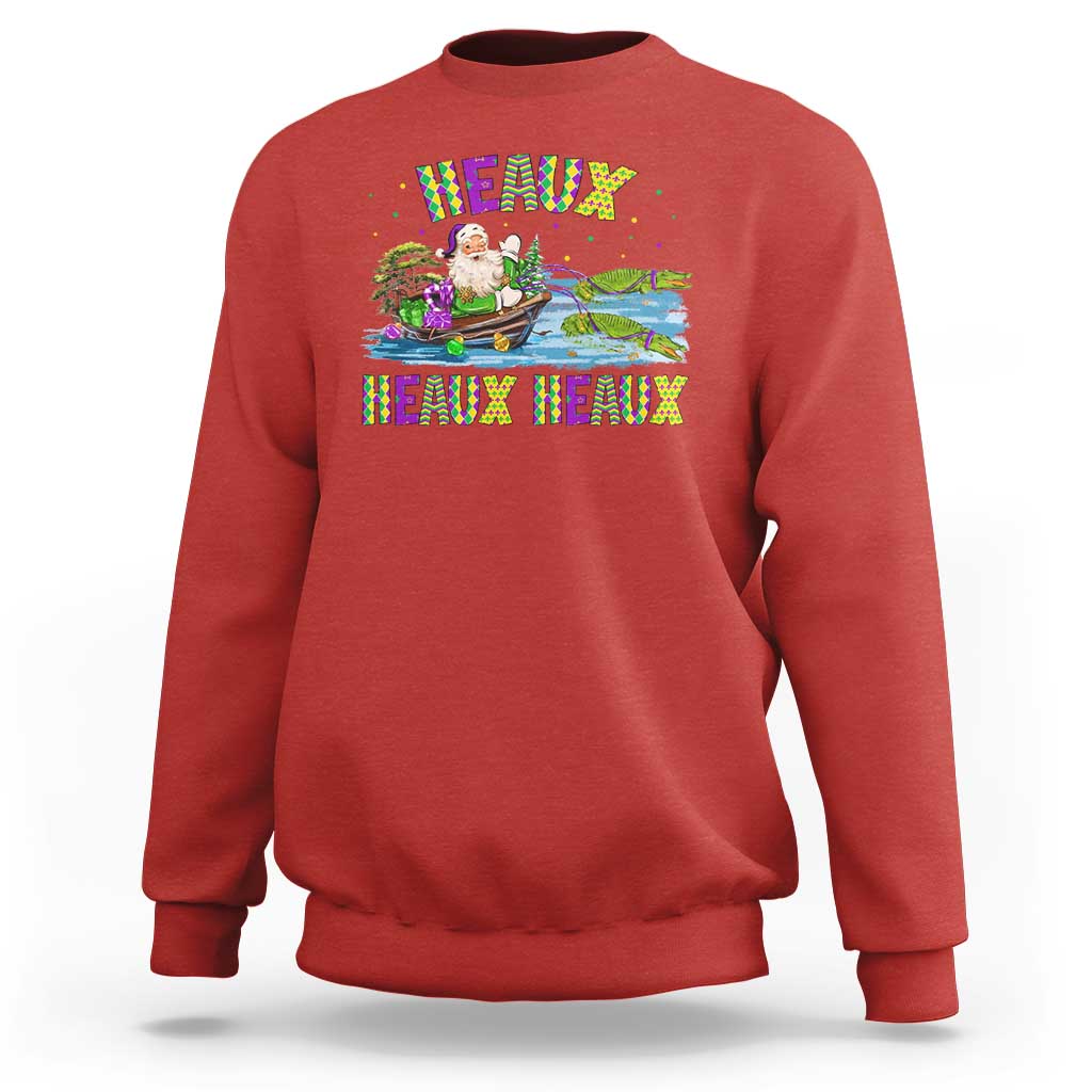 Funny Christmas Cajun Louisiana Sweatshirt Heaux Heaux Heaux Santa Alligator - Wonder Print Shop