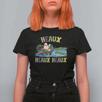 Funny Christmas Cajun Louisiana T Shirt For Women Heaux Heaux Heaux Santa Alligator - Wonder Print Shop