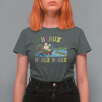 Funny Christmas Cajun Louisiana T Shirt For Women Heaux Heaux Heaux Santa Alligator - Wonder Print Shop