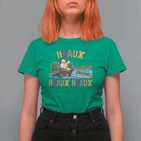 Funny Christmas Cajun Louisiana T Shirt For Women Heaux Heaux Heaux Santa Alligator - Wonder Print Shop