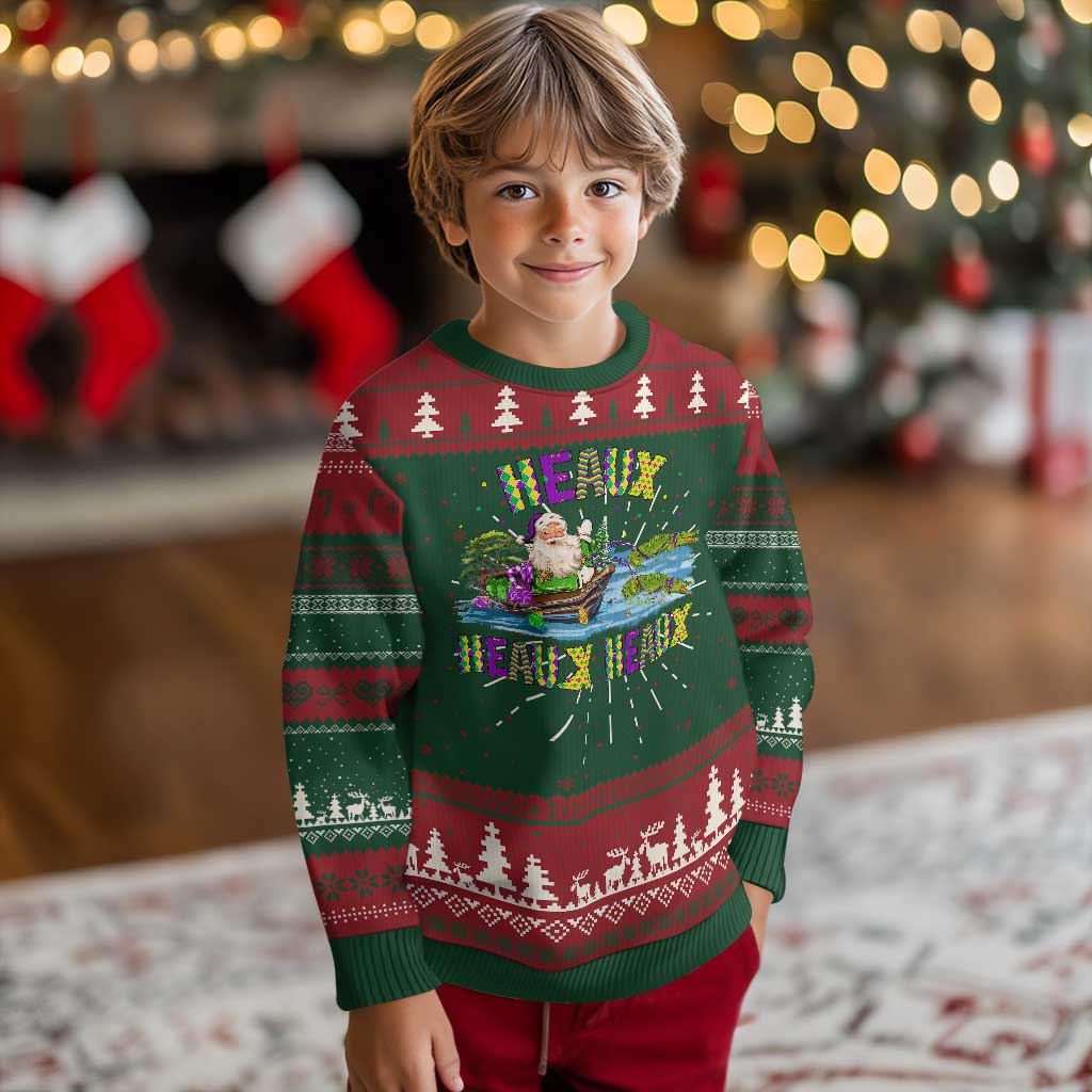 Funny Xmas Cajun Louisiana Ugly Christmas Sweater Heaux Heaux Heaux Santa Alligator - Wonder Print Shop