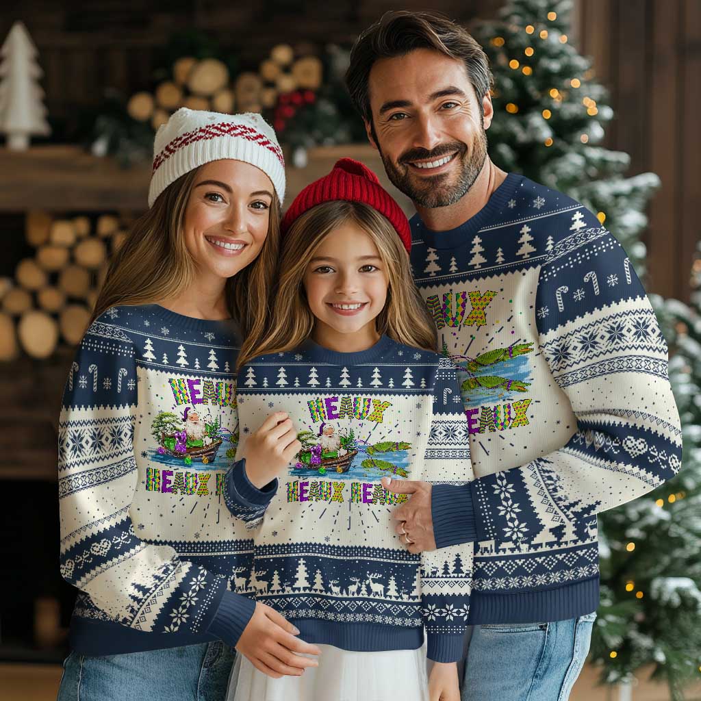 Funny Xmas Cajun Louisiana Ugly Christmas Sweater Heaux Heaux Heaux Santa Alligator - Wonder Print Shop