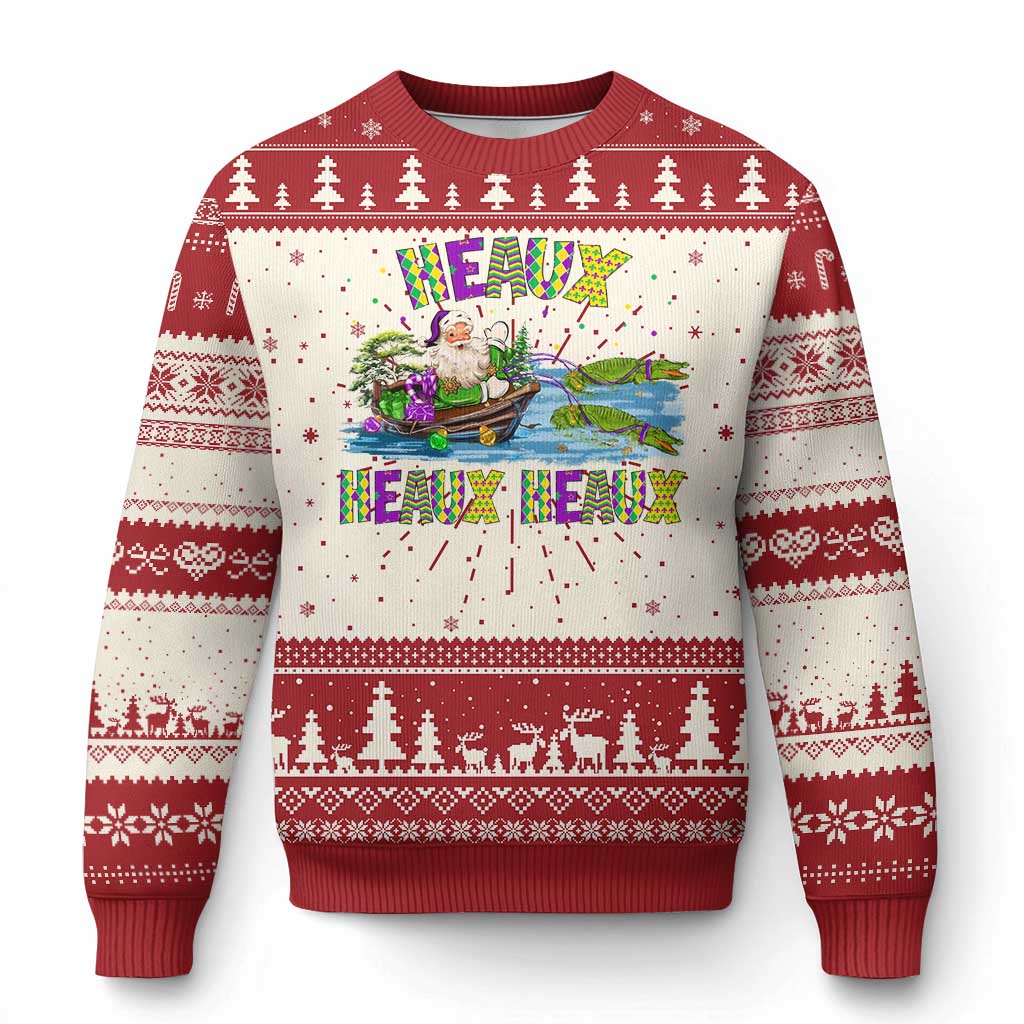 Funny Xmas Cajun Louisiana Ugly Christmas Sweater Heaux Heaux Heaux Santa Alligator - Wonder Print Shop