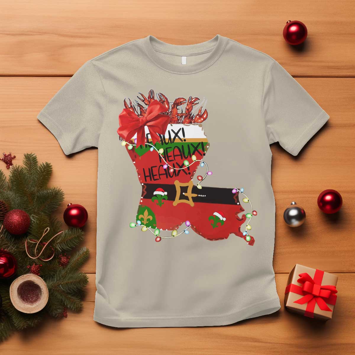 Funny Christmas Cajun T Shirt Triple Heaux Santa Louisiana Map Crawfish - Wonder Print Shop