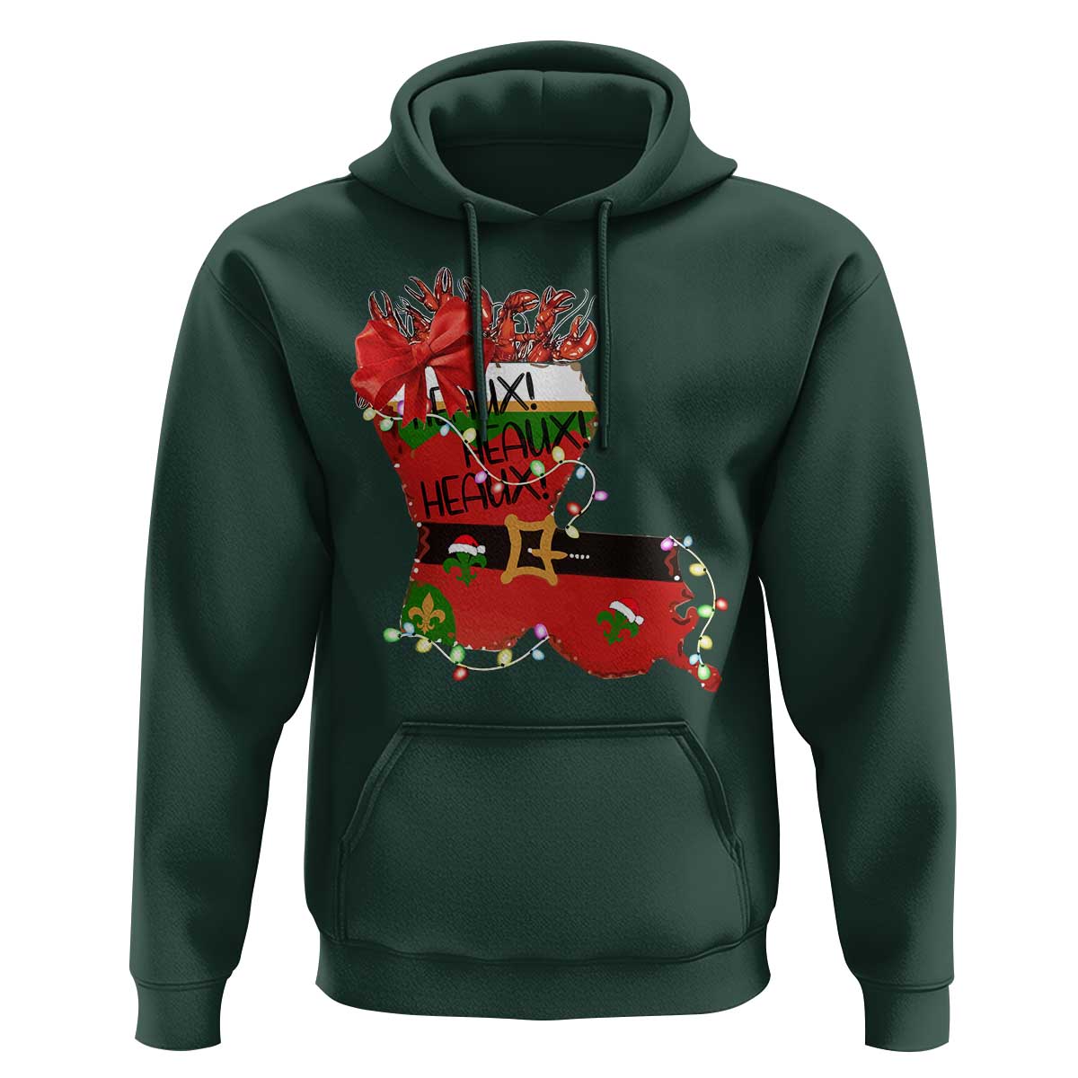 Funny Christmas Cajun Hoodie Triple Heaux Santa Louisiana Map Crawfish