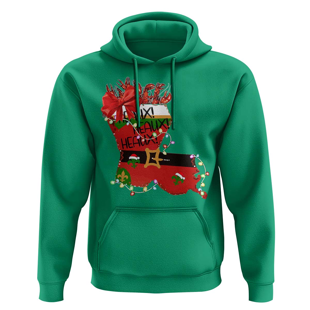 Funny Christmas Cajun Hoodie Triple Heaux Santa Louisiana Map Crawfish