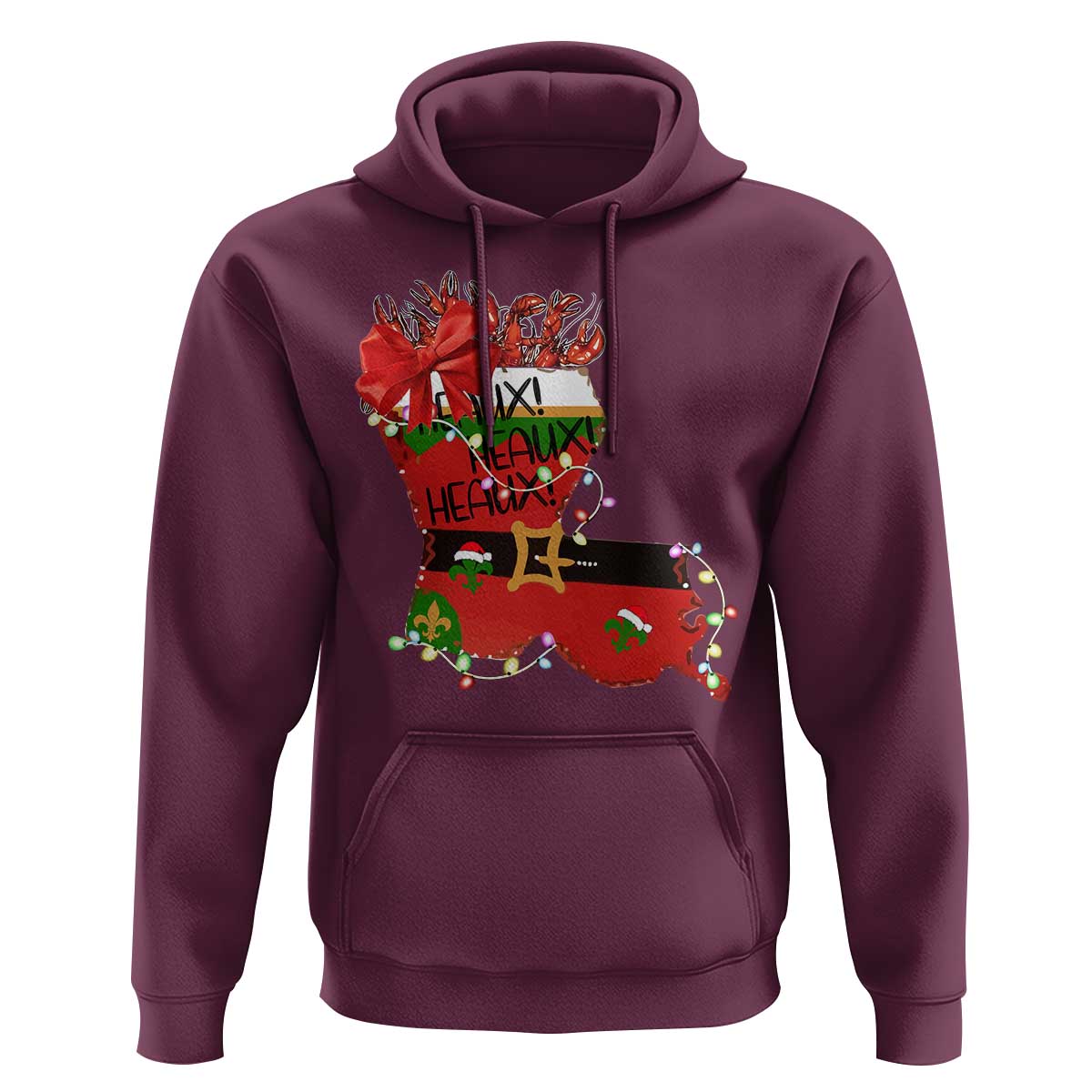 Funny Christmas Cajun Hoodie Triple Heaux Santa Louisiana Map Crawfish