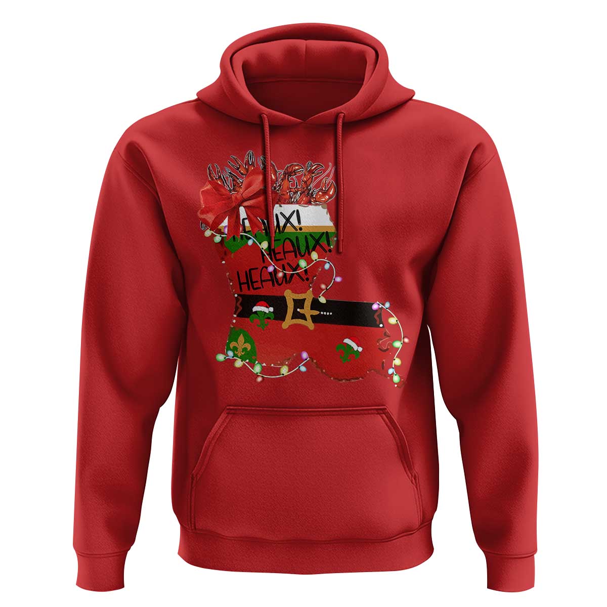 Funny Christmas Cajun Hoodie Triple Heaux Santa Louisiana Map Crawfish