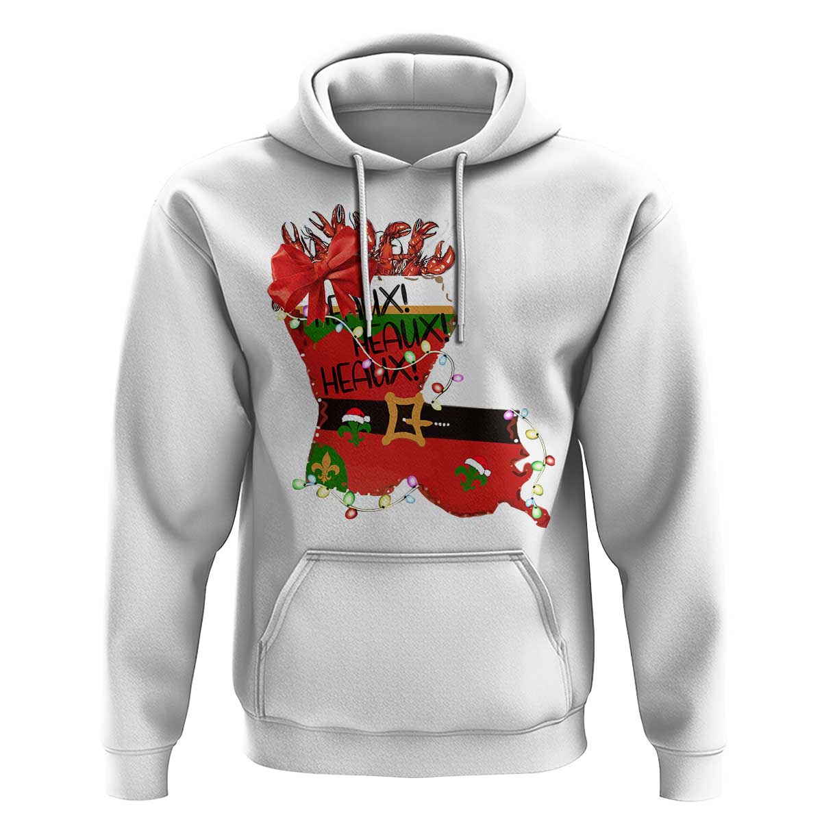Funny Christmas Cajun Hoodie Triple Heaux Santa Louisiana Map Crawfish