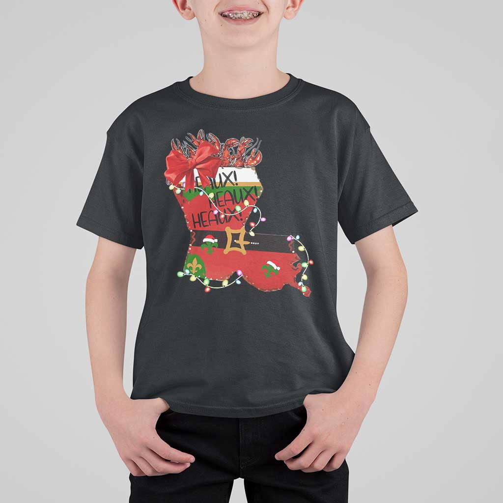 Funny Christmas Cajun T Shirt For Kid Triple Heaux Santa Louisiana Map Crawfish - Wonder Print Shop
