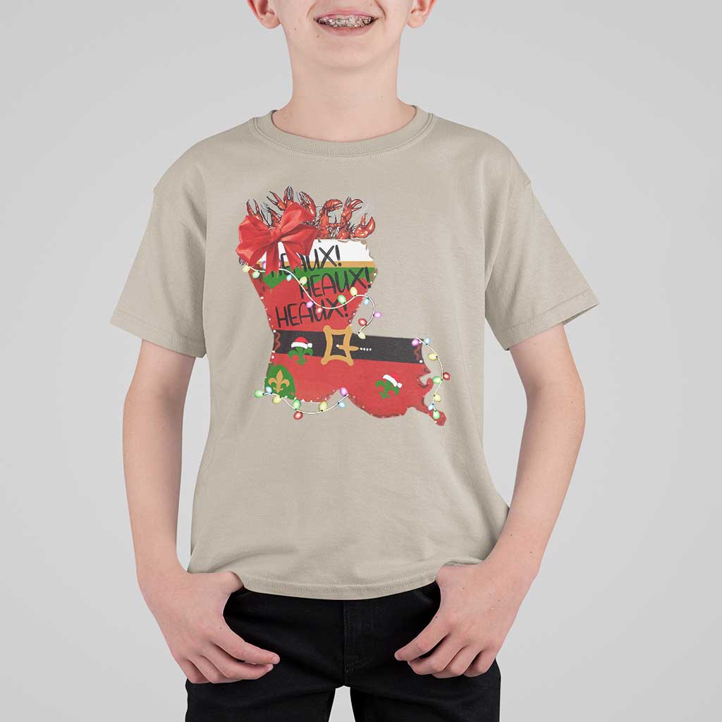 Funny Christmas Cajun T Shirt For Kid Triple Heaux Santa Louisiana Map Crawfish - Wonder Print Shop