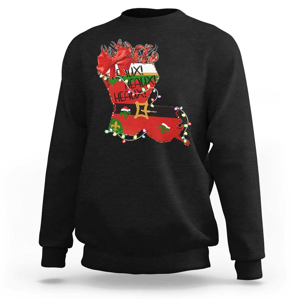 Funny Christmas Cajun Sweatshirt Triple Heaux Santa Louisiana Map Crawfish - Wonder Print Shop