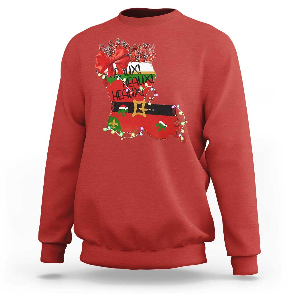 Funny Christmas Cajun Sweatshirt Triple Heaux Santa Louisiana Map Crawfish - Wonder Print Shop