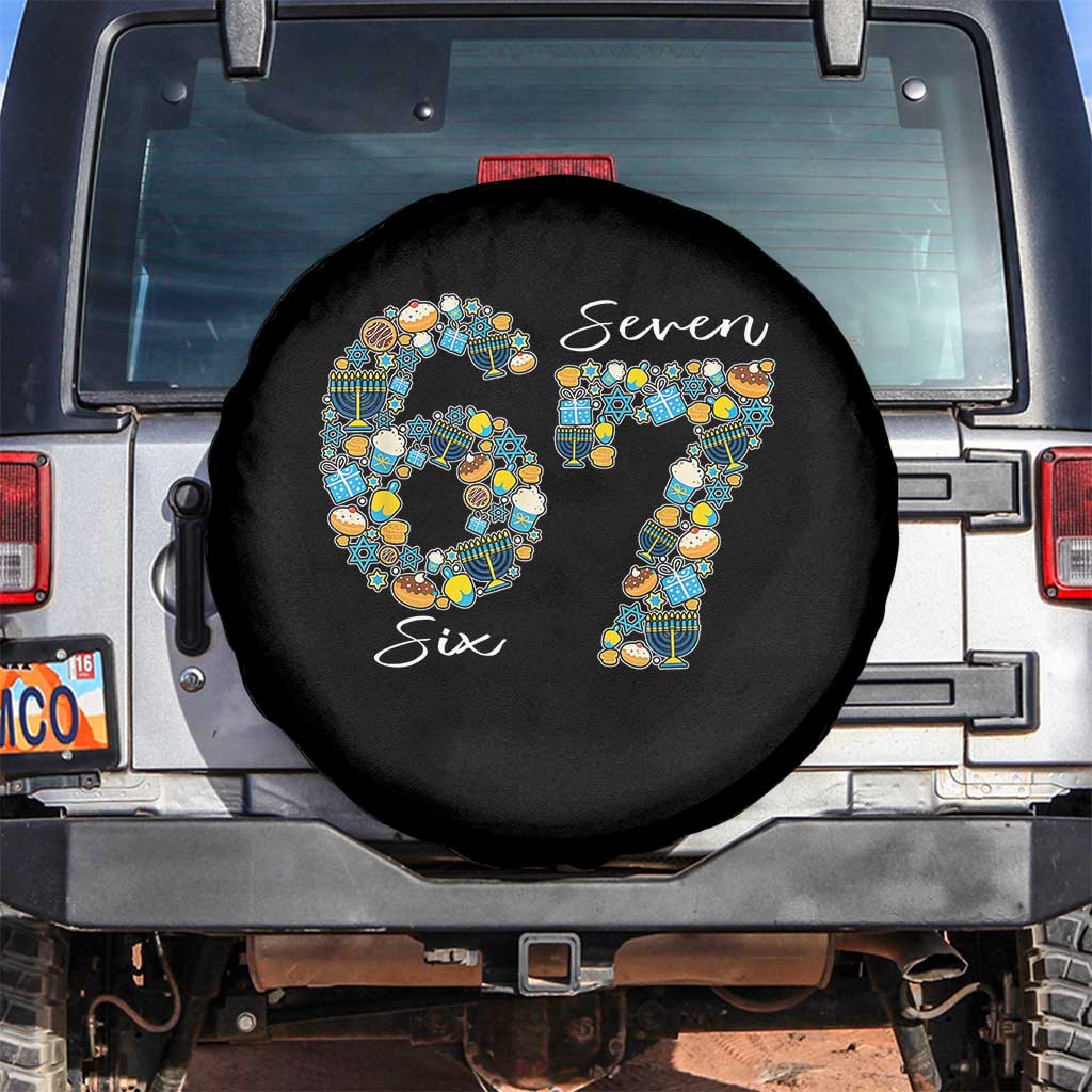 Funny Hanukkah 67 Spare Tire Cover Six Seven Meme Chanukah Dreidel Gelt Star Of David - Wonder Print Shop