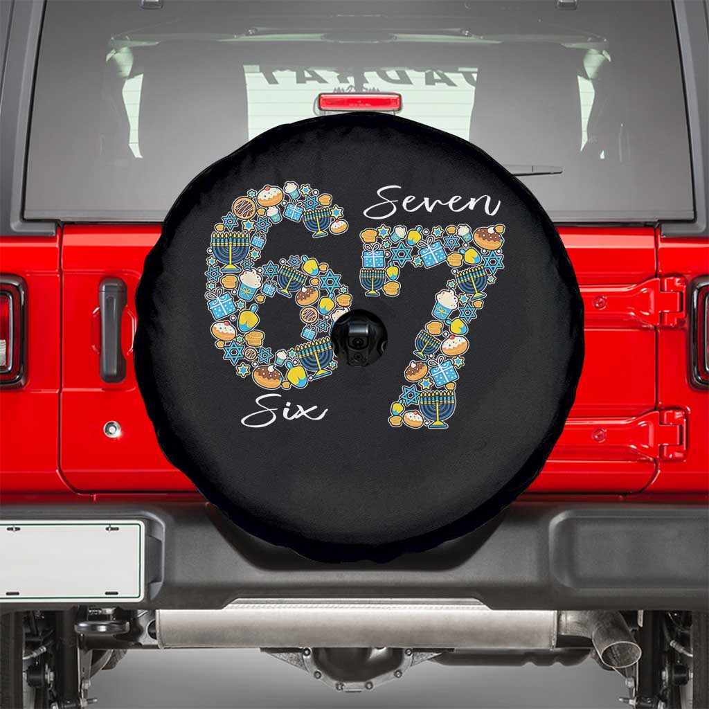 Funny Hanukkah 67 Spare Tire Cover Six Seven Meme Chanukah Dreidel Gelt Star Of David - Wonder Print Shop
