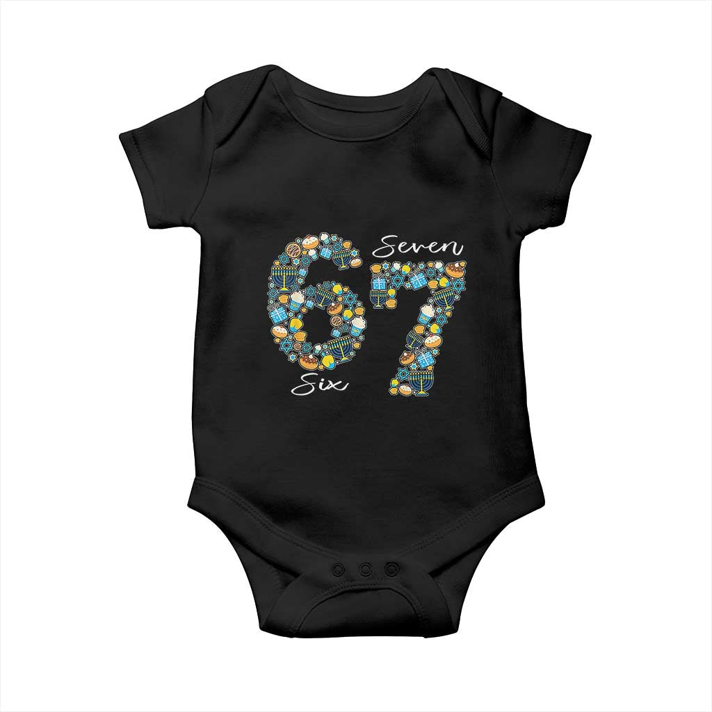 Funny Hanukkah 67 Baby Onesie Six Seven Meme Chanukah Dreidel Gelt Star Of David - Wonder Print Shop