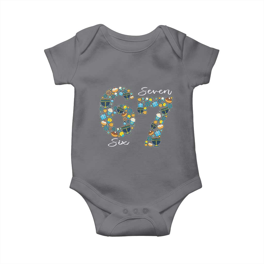 Funny Hanukkah 67 Baby Onesie Six Seven Meme Chanukah Dreidel Gelt Star Of David - Wonder Print Shop