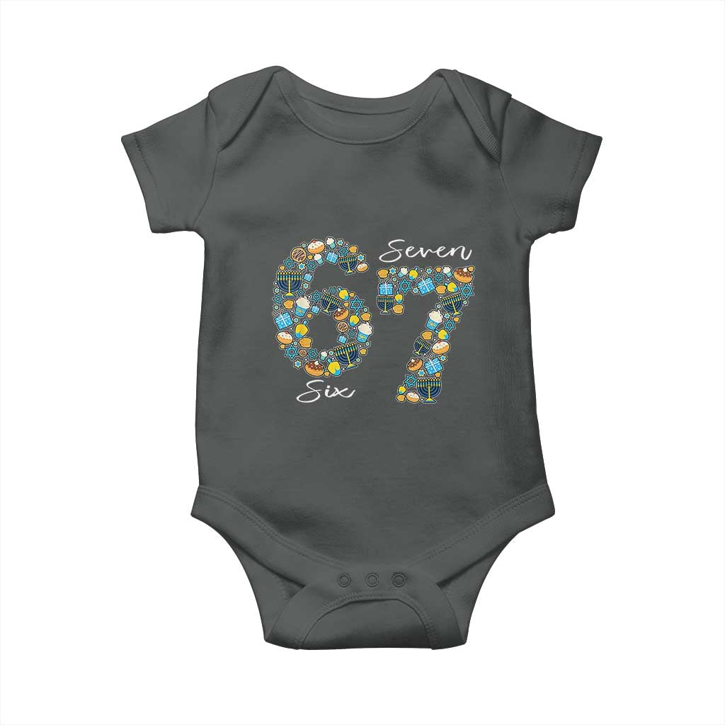Funny Hanukkah 67 Baby Onesie Six Seven Meme Chanukah Dreidel Gelt Star Of David - Wonder Print Shop