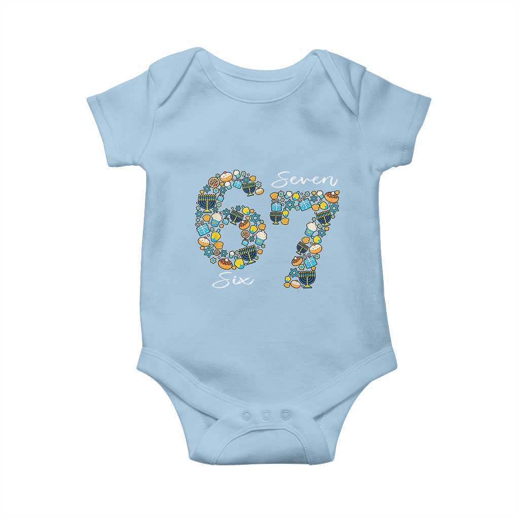 Funny Hanukkah 67 Baby Onesie Six Seven Meme Chanukah Dreidel Gelt Star Of David - Wonder Print Shop