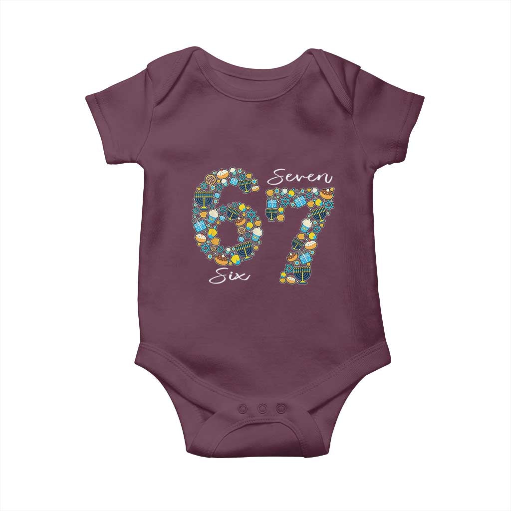 Funny Hanukkah 67 Baby Onesie Six Seven Meme Chanukah Dreidel Gelt Star Of David - Wonder Print Shop